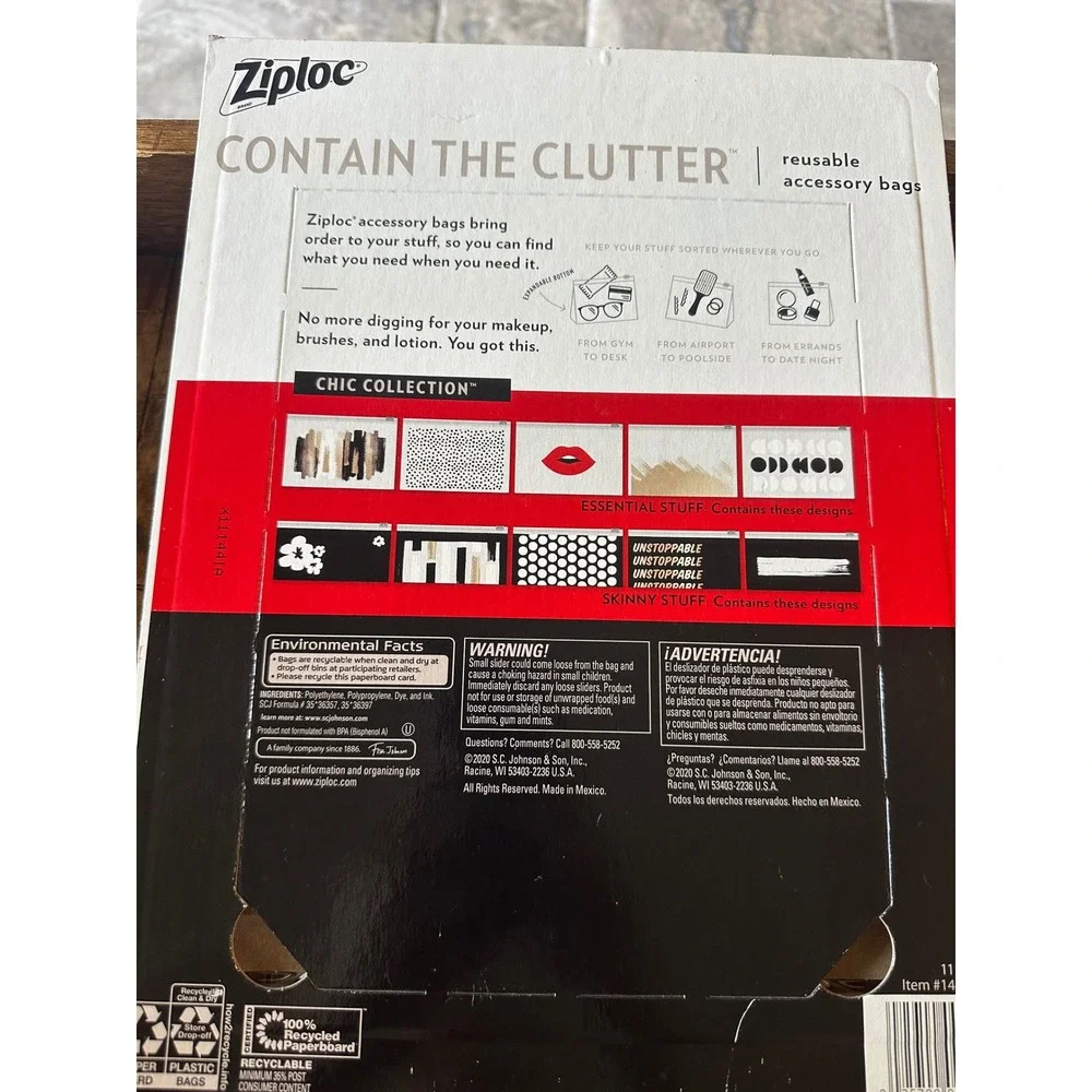 Ziploc Contain The Clutter Chic Collection Reusable Makeup Accessory Bags 15 Bag